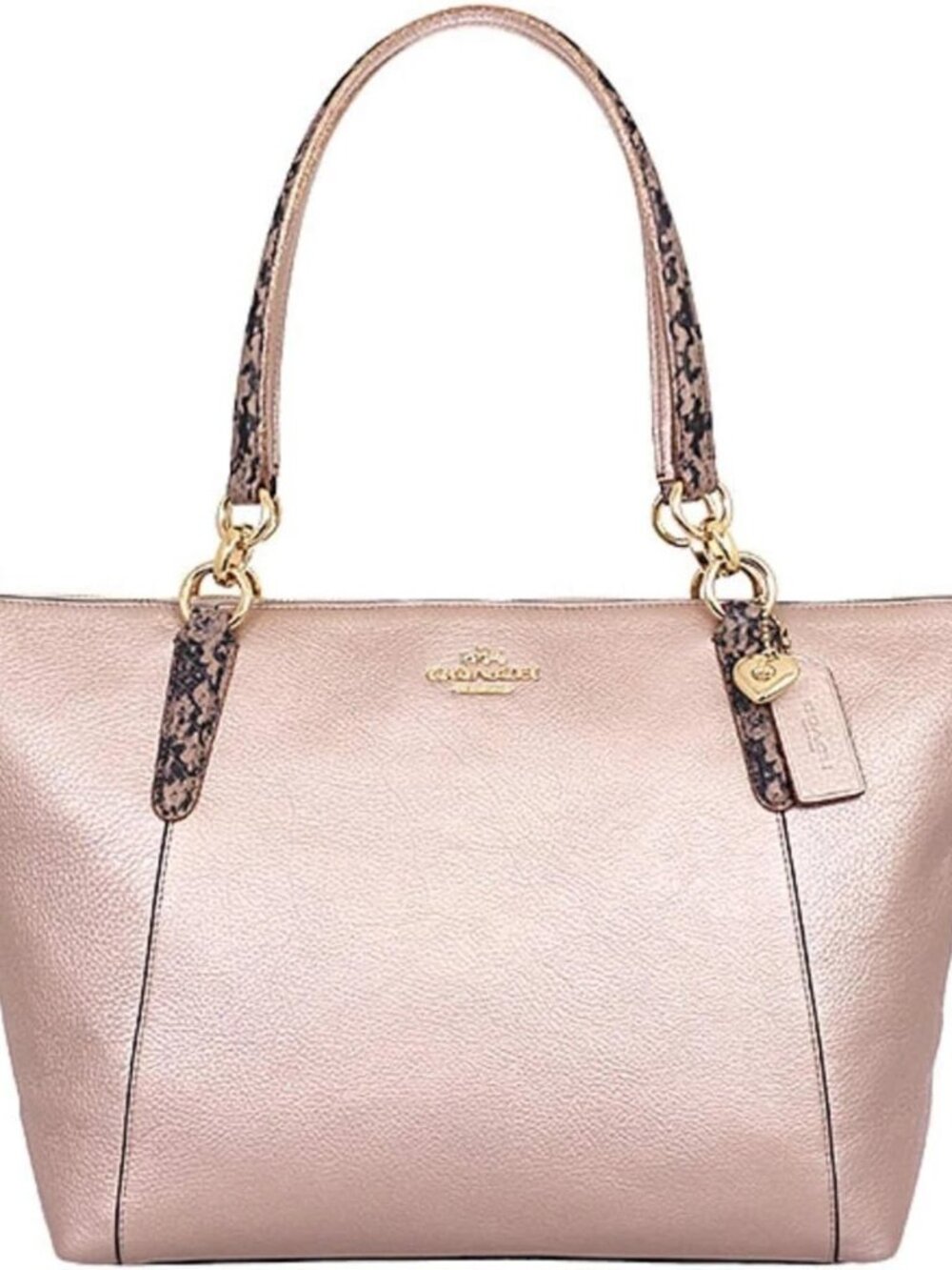 Like New Coach Ava Gold Leather Exotic Trim Satchel Purse